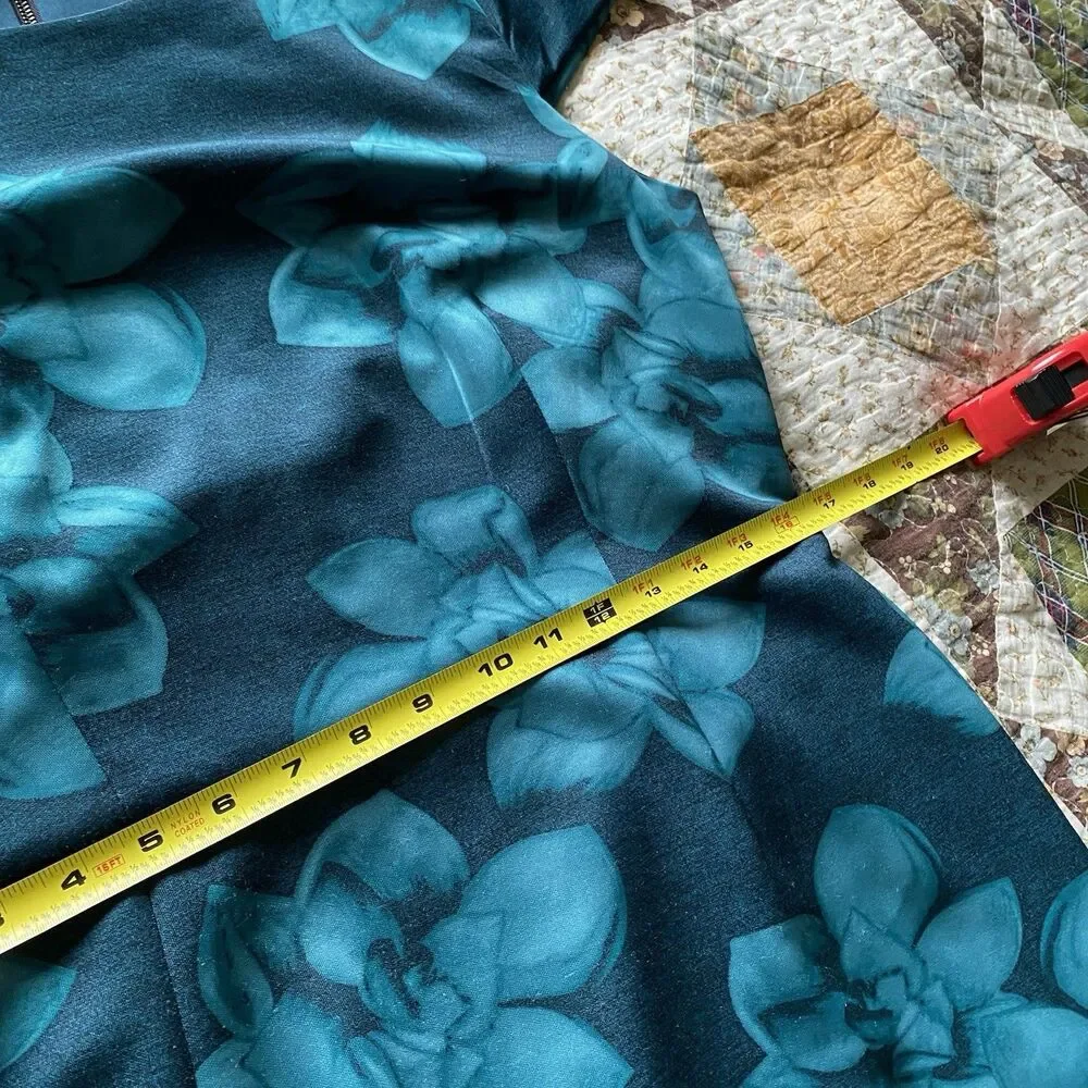 Betsy Johnson Size 12 Jade Green Floral Stretch Dress Cap Sleeve - Picture 7 of 8